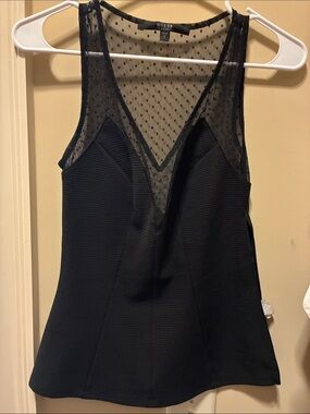 GUESS Black Sheer Polka-Dot V-Neck Tank